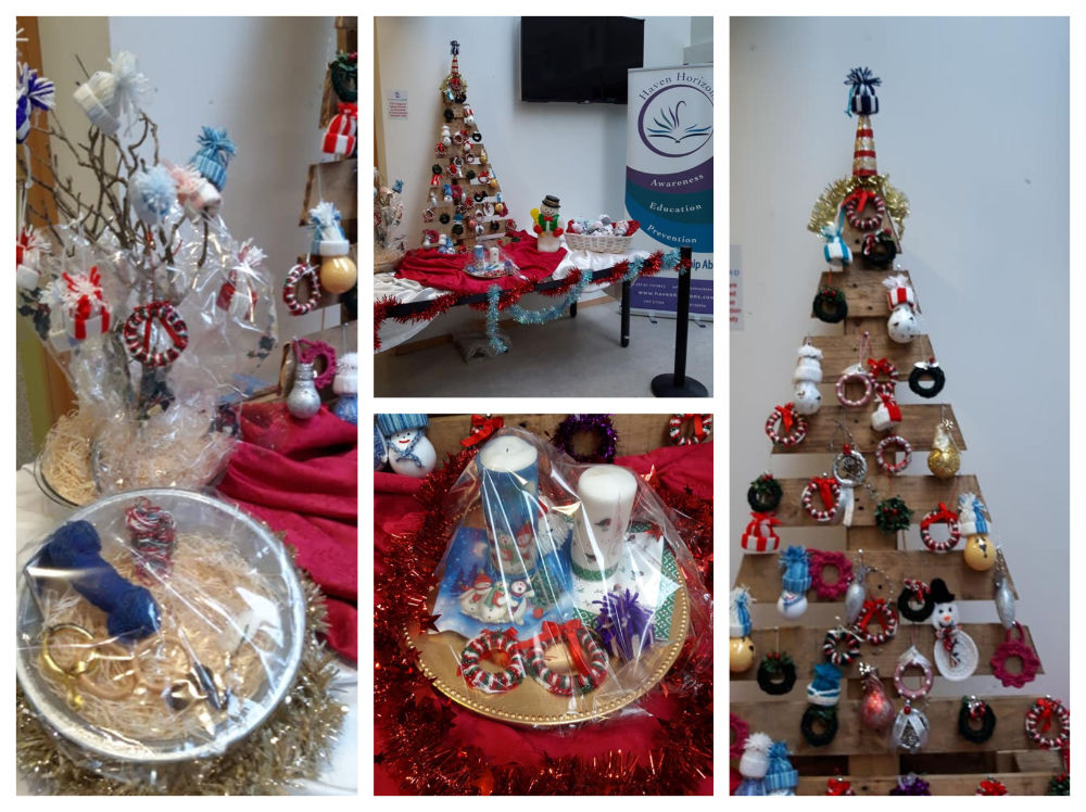 Skills Share display of upcycled Christmas decorations